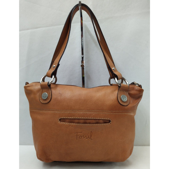Fossil Brown Leather Zipper Pocket Top Handle Satchel Shoulder Bag - Picture 1 of 16